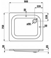 Laufen PLATINA sprchová vanička ocelová 900x750 mm, obdélník, bílá   H2150130000401